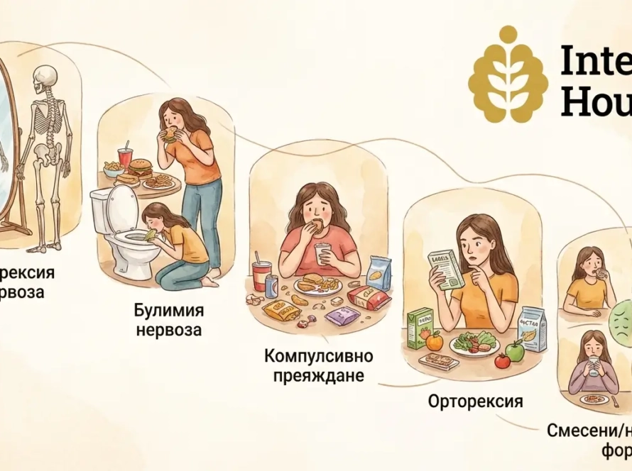 Хранителни разстройства – илюстрация на анорексия, булимия, компулсивно преяждане и орторексия, психологично консултиране в Integra House